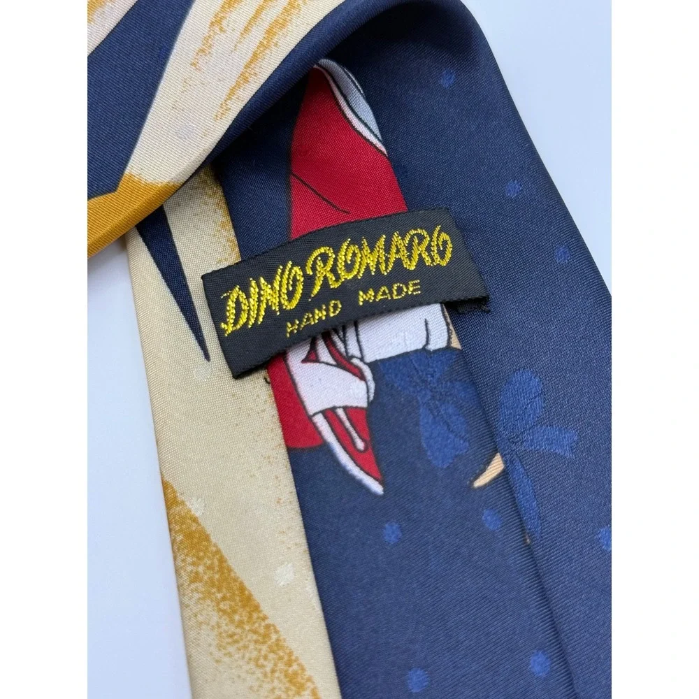 Dino Romaro Football Graphic Necktie OS Vintage Sports Navy Red Gold Kitschy